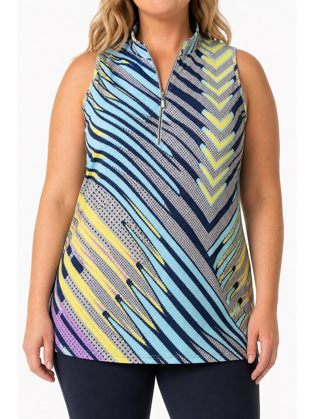 Jamie Sadock Women XXL Sleeveless Ribbed Quarter Zip Golf Top Nocturnal Color